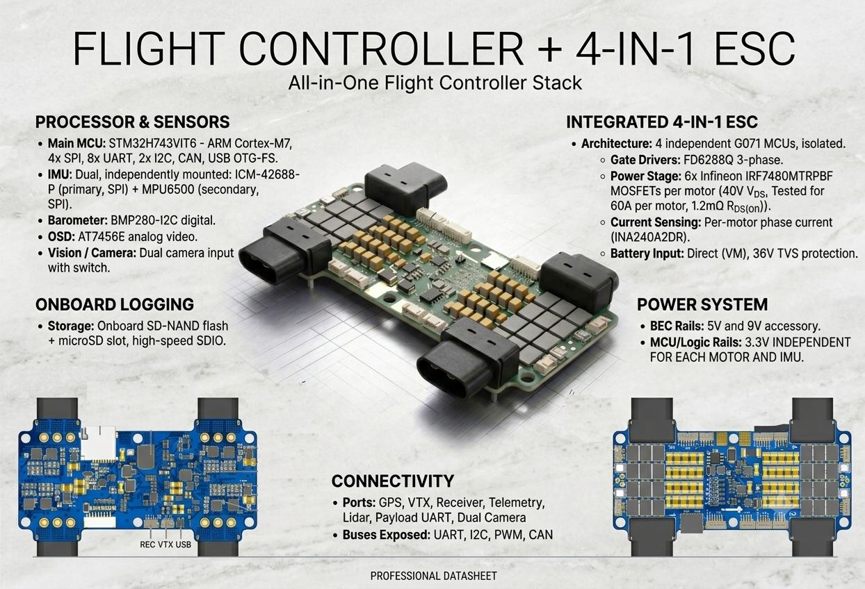 BATMAN AIO one-page datasheet — Flight Controller + 4-in-1 ESC